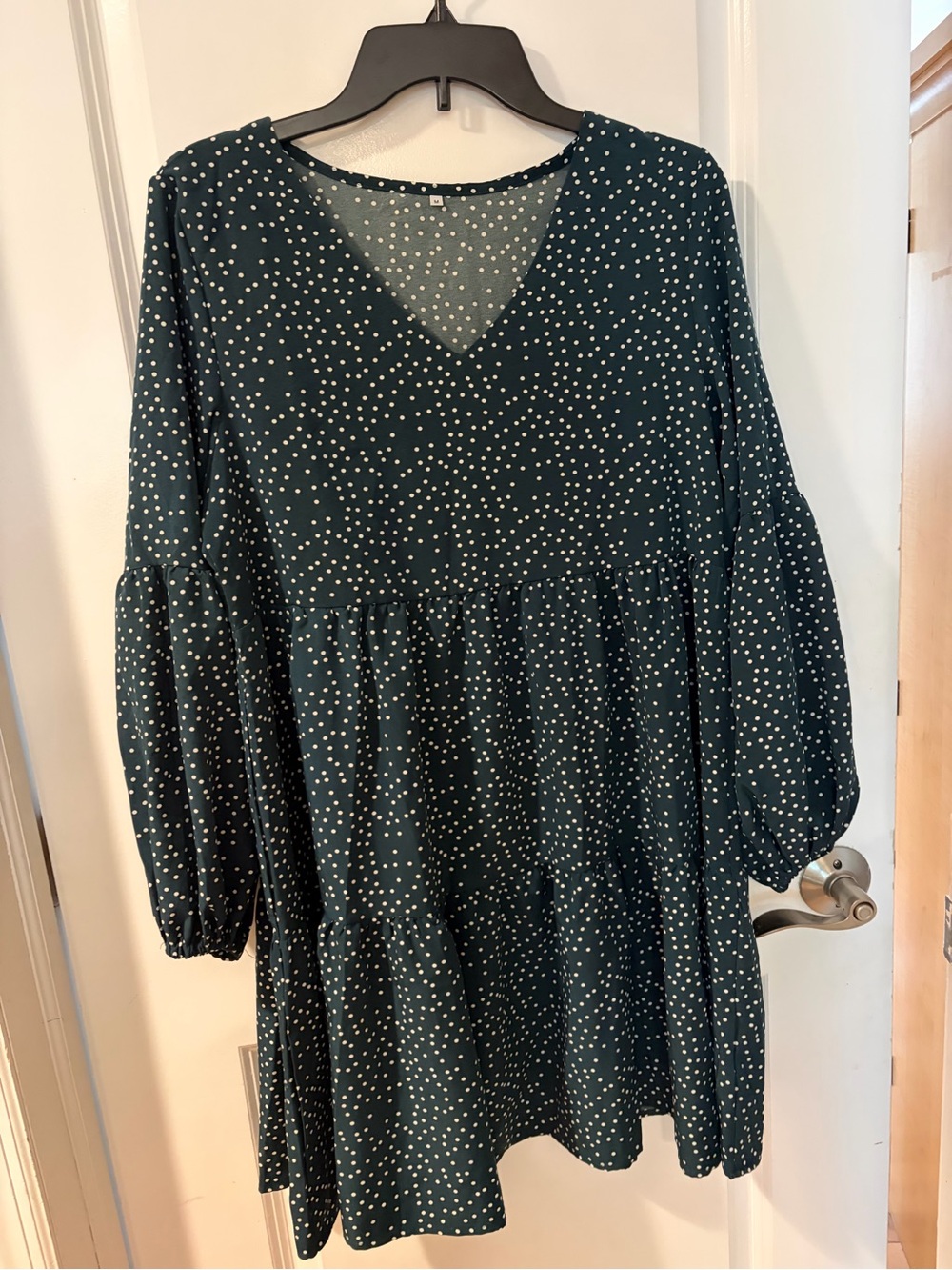 Green Polka Dot V-Neck Babydoll Dress